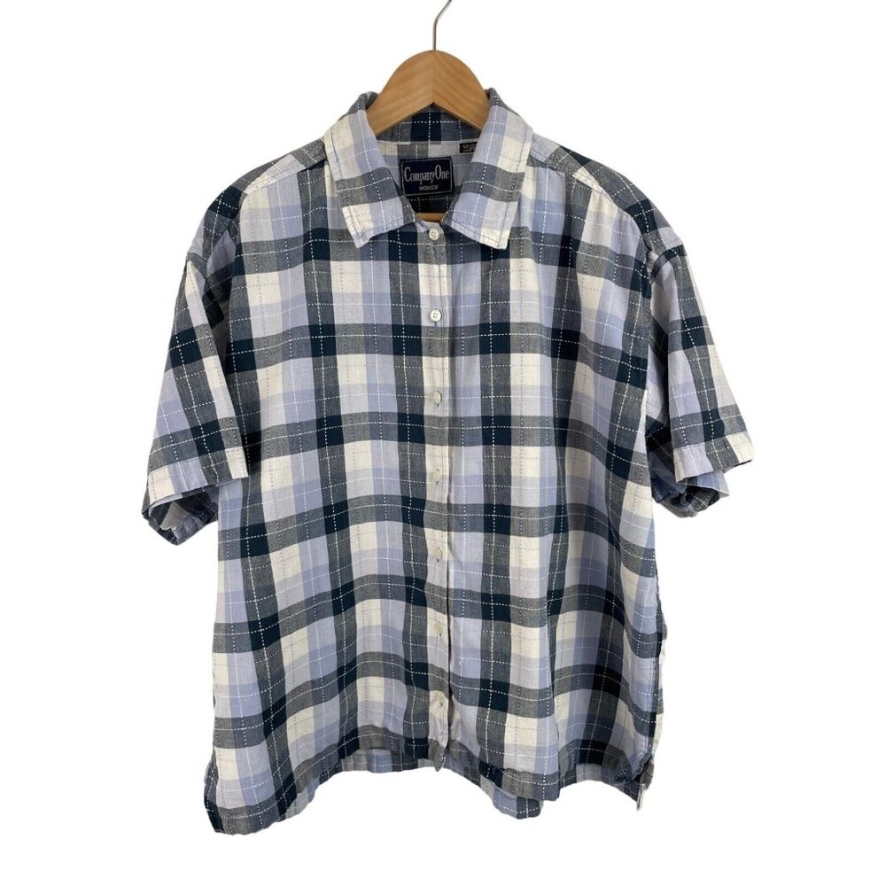 Company One Women Blue/Lavender Plaid Button Up Short Sleeve Womens SIze 2X